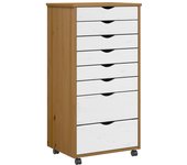 vidaXL Cajonera con ruedas MOSS madera maciza de pino en color Blanco/marrón miel y blanco/Marrón miel y más