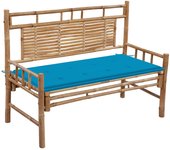 vidaXL Banco de jardín con cojín bambú 120 cm en color Azul/Crema | acolchados duraderos para sofás de jardín terraza exterior