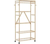 vidaXL Perchero con estantes y ruedas de bambú en dimensiones 110 cm/90 cm | práctico organizador multiusos diseño compacto funcional