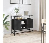 vidaXL Aparador tapa de cristal y madera ingeniería 98x35x81 cm en color Negro/Roble ahumado/Marrón roble y más