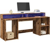 vidaXL Escritorio con luz LED madera ingeniería 200x55x91 cm en color Blanco/Marrón roble/artisian oak y más | estructura resistente ideal para salón dormitorio o estudio