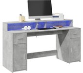 vidaXL Escritorio con LED madera ingeniería 160x55x91 cm en color Roble ahumado/Roble Sonoma/Blanco y más | estructura resistente ideal para salón dormitorio o estudio