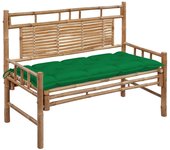 vidaXL Banco de jardín con cojín bambú 120 cm en color Antracita/Rojo vino tinto/Verde brillante y más | acolchados duraderos para sofás de jardín terraza exterior