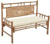 vidaXL Banco de jardín con cojín bambú 120 cm en color Azul/Crema | acolchados duraderos para sofás de jardín terraza exterior
