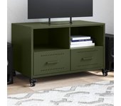 vidaXL Mueble de TV de acero oliva 68x39x43,5 cm en color Verde/Antracita/Negro y más | almacenamiento funcional diseño moderno para baño dormitorio sala