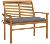 vidaXL Banco de jardín madera maciza de teca y cojín 112 cm en color Azul claro/Antracita/Gris | acolchados duraderos para sofás de jardín terraza exterior