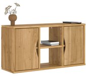 vidaXL Mueble de TV ODDA madera maciza de pino 79x24x40 cm en color briwb/Blanco | almacenamiento funcional diseño moderno para baño dormitorio sala