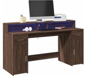 vidaXL Escritorio con LED madera ingeniería 160x55x91 cm en color Roble ahumado/Roble Sonoma/Blanco y más | estructura resistente ideal para salón dormitorio o estudio