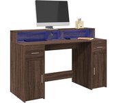 vidaXL Escritorio con LED madera ingeniería envejecida 140x55x91 cm en color Madera antigua/Roble Sonoma/Gris hormigón y más | estructura resistente ideal para salón dormitorio o estudio