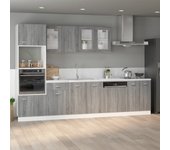 vidaXL Armario bajo fregadero “Lyon” madera ingeniería en color Blanco/Marrón roble/Roble ahumado y más | almacenamiento funcional diseño moderno para baño dormitorio sala