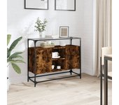 vidaXL Aparador tapa de cristal y madera ingeniería 98x35x81 cm en color Negro/Roble ahumado/Marrón roble y más