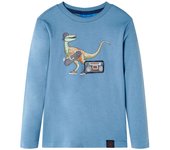 Camiseta infantil de manga larga medio 104 en color Azul/Coñac/Verde oscuro