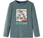 Camiseta infantil de manga larga color mélange 104 en color Coñac/Verde oscuro