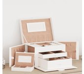 vidaXL Joyero de 3 niveles con espejo y cerradura 26x18x17,5 cm en color Blanco/Negro | decorativo de pared para baño dormitorio recibidor moderno