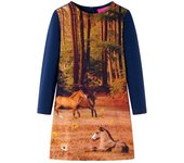 Vestido infantil de manga larga 128 en color Azul marino/Coñac