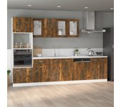 vidaXL Armario bajo fregadero “Lyon” madera ingeniería en color Blanco/Marrón roble/Roble ahumado y más | almacenamiento funcional diseño moderno para baño dormitorio sala