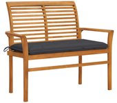 vidaXL Banco de jardín madera maciza de teca y cojín 112 cm en color Azul claro/Antracita/Gris | acolchados duraderos para sofás de jardín terraza exterior