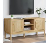 vidaXL Mueble de TV FLORO madera maciza de pino 114x43x55 cm en color Blanco/Marrón cera/Gris | almacenamiento funcional diseño moderno para baño dormitorio sala