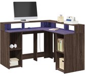 vidaXL Escritorio con luz LED madera ingeniería artisian 130x130x91 cm en color artisian oak/Roble Sonoma/Marrón roble | estructura resistente ideal para salón dormitorio o estudio