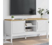 vidaXL Mueble de TV FLORO madera maciza de pino 114x43x55 cm en color Blanco/Marrón cera/Gris | almacenamiento funcional diseño moderno para baño dormitorio sala