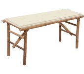 vidaXL Banco de jardín plegable con cojín bambú 118 cm en color Azul/Crema | acolchados duraderos para sofás de jardín terraza exterior