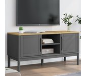 vidaXL Mueble de TV FLORO madera maciza de pino 114x43x55 cm en color Blanco/Marrón cera/Gris | almacenamiento funcional diseño moderno para baño dormitorio sala