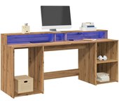 vidaXL Escritorio con luz LED madera ingeniería 200x55x91 cm en color Blanco/Marrón roble/artisian oak y más | estructura resistente ideal para salón dormitorio o estudio