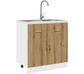 vidaXL Armario bajo fregadero “Lyon” madera ingeniería en color Blanco/Marrón roble/Roble ahumado y más | almacenamiento funcional diseño moderno para baño dormitorio sala