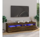 vidaXL Muebles de TV con luces LED 2 uds 75x35x40 cm en color Blanco brillante/Roble ahumado/Roble artisan y más | almacenamiento funcional diseño moderno para baño dormitorio sala