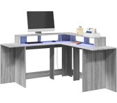 vidaXL Escritorio con LED madera ingeniería 152x152x91cm en color Gris hormigón/Roble ahumado/Marrón roble y más | estructura resistente ideal para salón dormitorio o estudio