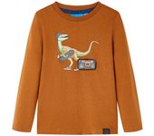 Camiseta infantil de manga larga medio 128 en color Azul/Coñac