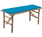 vidaXL Banco de jardín plegable con cojín bambú 118 cm en color Azul/Crema | acolchados duraderos para sofás de jardín terraza exterior