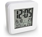 MEBUS digitaler Funk-Wecker mit Thermometer, Beleuchtung und Kalender, kompakt & stabil/Farbe: Schwarz/Modell: 25595
