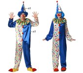 Atosa | Disfraz Payaso Circo Azul Multicolor Unisex | Mono Completo de Lunares con Gorro y Cuello Arcoíris | Perfecto para Hombre y Mujer en Carnaval, Halloween, Fiestas Temáticas y Cumpleaños | XL