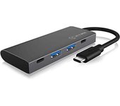 ICY BOX Hub USB-C Gen 2 con 4 Puertos USB, USB 3.1 Gen2 10 Gbit/s, Aluminio, Cable Integrado, Gris carbón