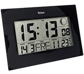 MEBUS Funkwanduhr, Funk-Tisch-Uhr, zwei Weckzeiten mit Weckwiederholung, Innenthermometer, Kalender, Zeitzonen-Einstellung, Mondphase, Farbe: Schwarz, Modell: 46732