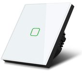 Interruptor de luz táctil, simple, vidrio, blanco con botón e iluminación de botón cuadrado, dimensiones 86x86 mm, Maclean Energy MCE701W, (Blanco botón cuadrado un toque)
