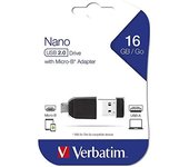 Verbatim Nano - Unidad USB de 16 GB con adaptador Micro USB - Negro