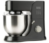 BLACK+DECKER BXKM1001E - Batidora amasadora, 1000W, 8 velocidades, Turbo, giro planetario, fácil limpieza, acero inoxidable, negro