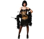 ATOSA | Disfraz de Cabaret Mujer Adulto | Glamour, Seducción y Energía | Para Fiestas Temáticas, Carnaval o Espectáculos | Vestido con Flecos y Brillos en Negro y Dorado | Teatral y Extravagante | M-L