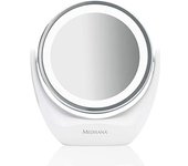 Medisana CM 835 Espejo cosmético con iluminación LED, Espejo de mesa con aumento de 5x, Espejo de maquillaje, Doble cara, Giratorio 360°, Blanco, 40x30 cm