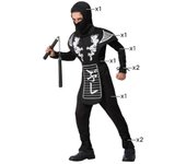 Atosa | Disfraz Ninja para Niño | Traje Completo con Chaleco, Camiseta, Pantalón y Pasamontañas | Negro y Blanco | Ideal para Carnaval y Halloween | 7-9 Años