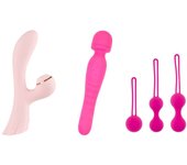 Kit placer sensual Hugbox Estimulador de clítoris + Vibrador Wand + Bolas de geisha silicona premium