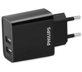 Cargador de Pared Philips DLP2610/2xUSB/15.5W Negro carga rápida protección inteligente