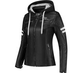 Rusty Stitches Super Joyce Hooded V2 Chaqueta de cuero de moto para mujer - Negro Gris Blanco (52)