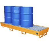 eurokraft pro Bandeja colectora de acero con borde perfilado, para 4 bidones de 200 l, L x A 2400 x 800 mm, naranja RAL 2000