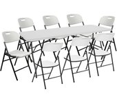 Conjunto Plegable Mesa 240cm y 8 Sillas con Asa Blanco Catering O91