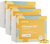 Purely Nutrition 3x Vitamina D3 2000 UI, en total 180 cápsulas blandas