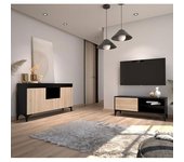 Conjunto de muebles Kai aparador y mueble TV negro y sonoma mate
