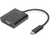 conversor hub digitus video usb tipo c a vga full hd 1080p 19,5 cm negro